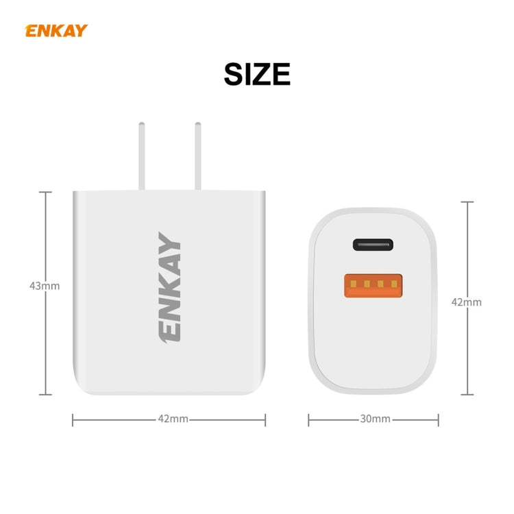 ENKAY Hat-Prince 20W PD Type-C + QC 3.0 USB Fast Charging Travel Charger Power Adapter with Fast Charge Data Cable, US Plug(With 8 Pin Cable) Eurekaonline