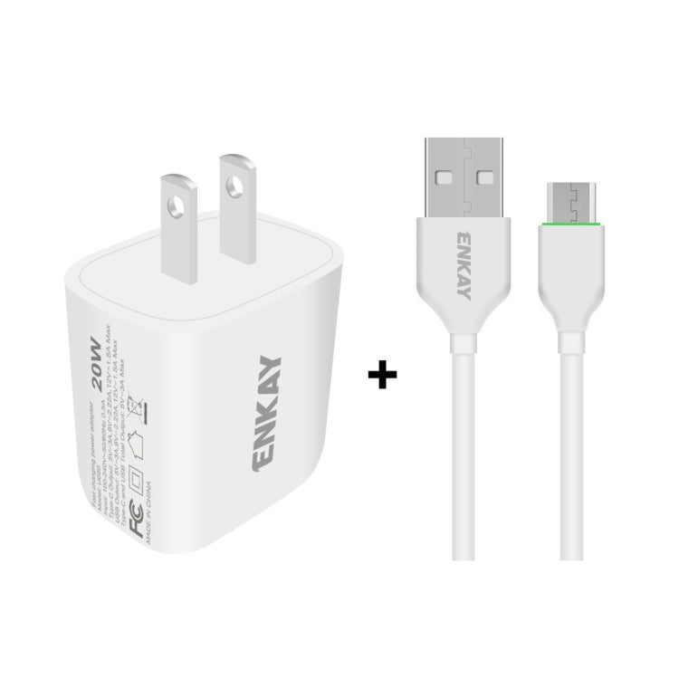 ENKAY Hat-Prince 20W PD Type-C + QC 3.0 USB Fast Charging Travel Charger Power Adapter with Fast Charge Data Cable, US Plug(With Micro USB Cable) Eurekaonline