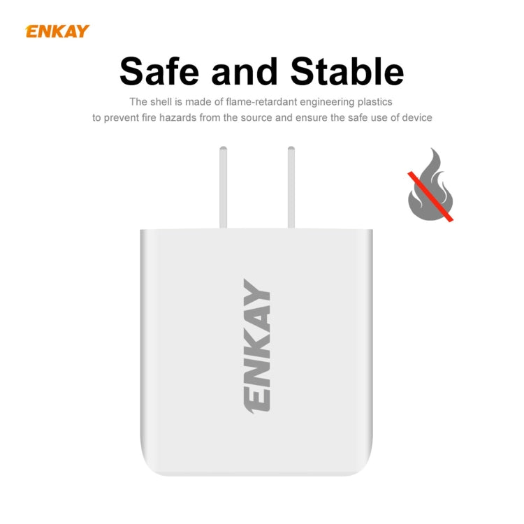 ENKAY Hat-Prince 20W PD Type-C + QC 3.0 USB Fast Charging Travel Charger Power Adapter with Fast Charge Data Cable, US Plug(With Type-C Cable) Eurekaonline