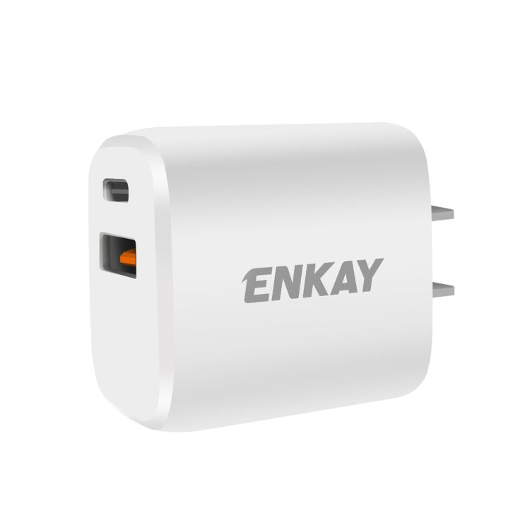 ENKAY Hat-Prince 20W PD Type-C + QC 3.0 USB Fast Charging Travel Charger Power Adapter with Fast Charge Data Cable, US Plug(With Type-C Cable) Eurekaonline