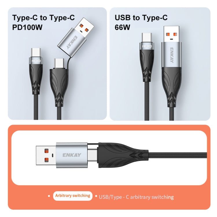 ENKAY Hat-Prince 2m PD100W 2 in 1 USB 3.0 / Type-C to Type-C 6A Super Fast Charging Data Cable Eurekaonline