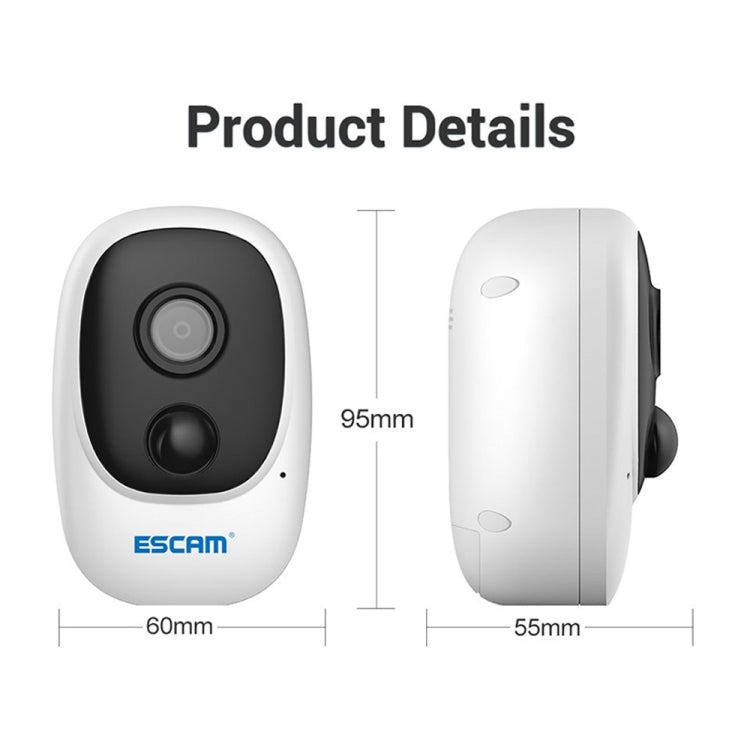 ESCAM G08 HD 1080P IP65 Waterproof PIR IP Camera with Solar Panel, Support TF Card / Night Vision / Two-way Audio (White) Eurekaonline