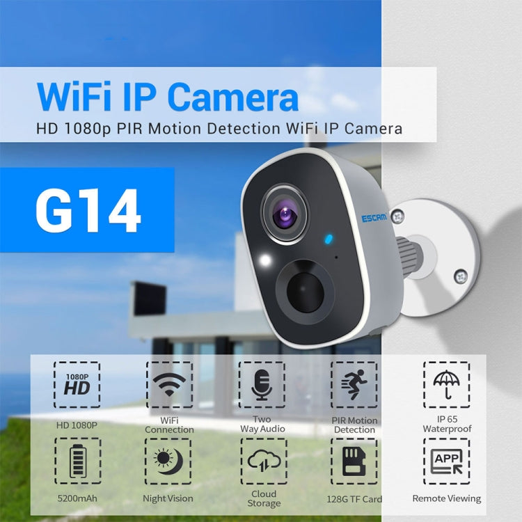 ESCAM G14 Rechargeable 1080P Full HD AI Recognition Infrared Night Vision WiFi Camera Eurekaonline