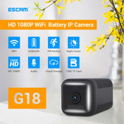 ESCAM G18 1080P Full HD Rechargeable Battery WiFi IP Camera, Support Night Vision / PIR Motion Detection / TF Card / Two Way Audio (Black) Eurekaonline