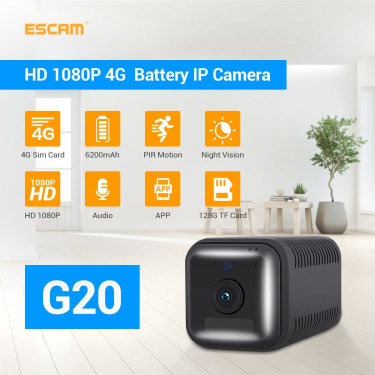 ESCAM G20 4G EU Version 1080P Full HD Rechargeable Battery WiFi IP Camera, Support Night Vision / PIR Motion Detection / TF Card / Two Way Audio(Black) Eurekaonline
