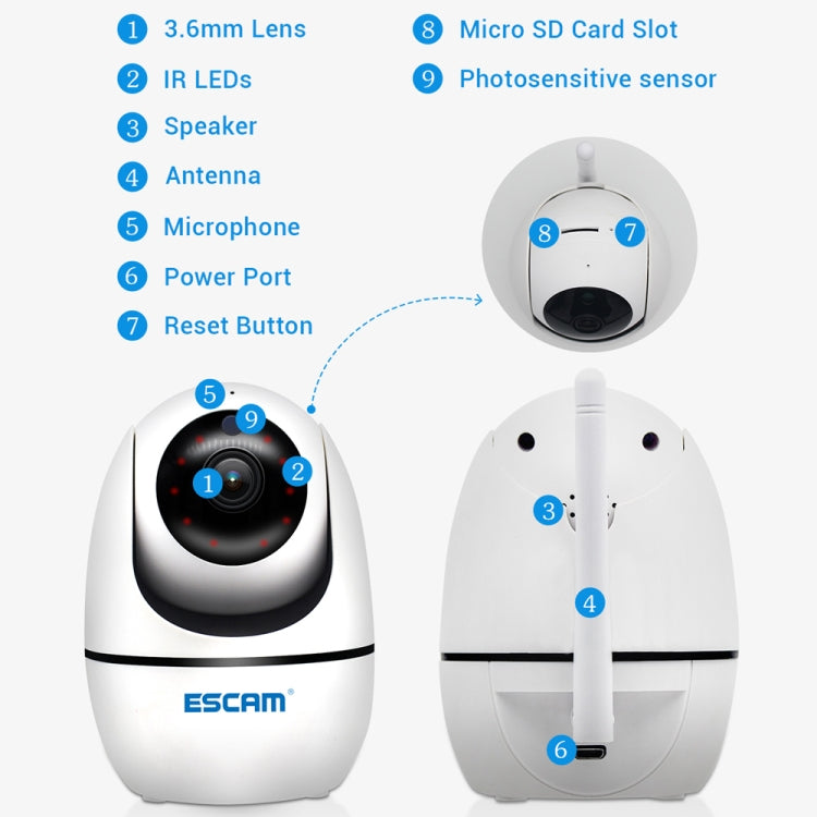 ESCAM PVR008 HD 1080P WiFi IP Camera, Support Motion Detection / Night Vision, IR Distance: 10m, UK Plug Eurekaonline