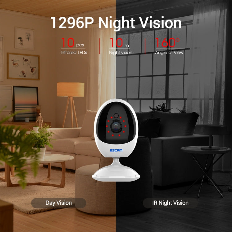 ESCAM QF006 3MP 1296P HD Indoor Wireless PTZ IP Camera IR Night Vision AI Humanoid Detection Home Security CCTV Monitor, Plug Type:UK Plug(White) Eurekaonline