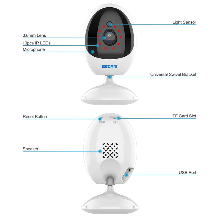 ESCAM QF006 3MP 1296P HD Indoor Wireless PTZ IP Camera IR Night Vision AI Humanoid Detection Home Security CCTV Monitor, Plug Type:UK Plug(White) Eurekaonline