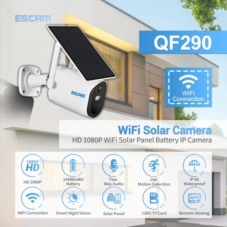 ESCAM QF290 HD 1080P WiFi Solar Panel IP Camera, Support Motion Detection / Night Vision / TF Card / Two-way Audio Eurekaonline