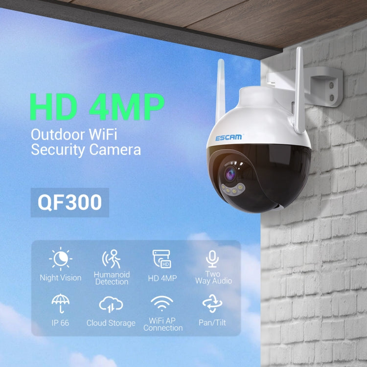 ESCAM QF300 4MP Smart WiFi IP Camera Support AI Humanoid Detection/Auto Tracking/Cloud Storage/Two-way Voice Night Vision, Plug Type:UK Plug Eurekaonline