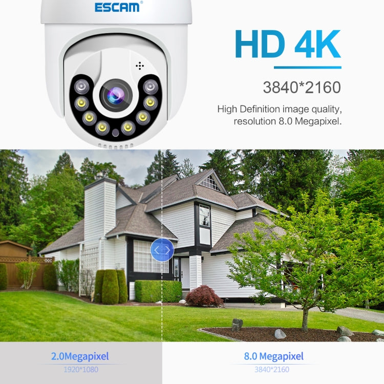 ESCAM QF800 H.265X 8MP AI Humanoid Detection Auto Tracking Waterproof WiFi IP Camera,UK Plug (White) Eurekaonline