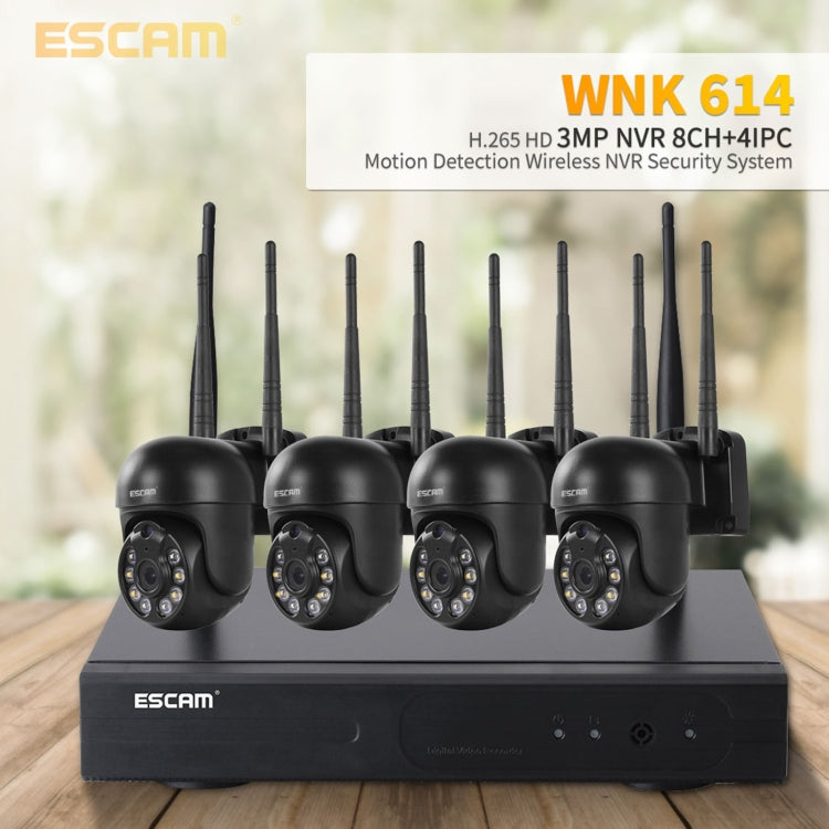 ESCAM WNK614 HD 3.0 Million Pixels 8-channel Wireless + 4IPC Wireless NVR Security System, UK Plug Eurekaonline