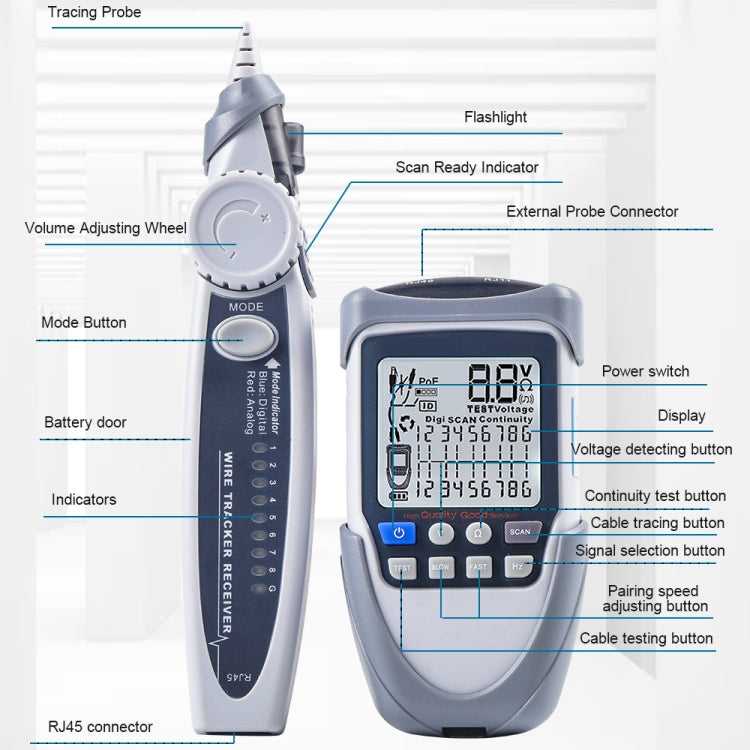 ET613 Network Cable Tester Wire Tracker Battery Voltage POE Test Multi-function Cable Tester Eurekaonline