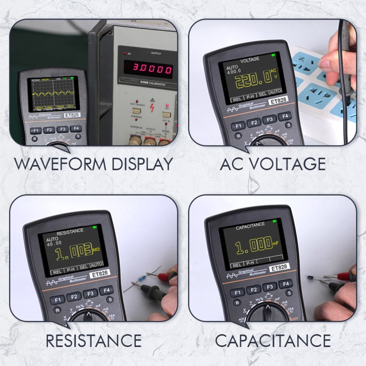 ET828 2 In 1 2 In 1 Oscilloscope Multimeter 2.4 Inch Color Screen Meter Digital Resistance Frequency Tester 1MHz 2.5Msps Meter Eurekaonline