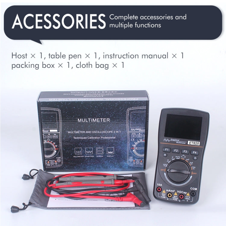 ET828 2 In 1 2 In 1 Oscilloscope Multimeter 2.4 Inch Color Screen Meter Digital Resistance Frequency Tester 1MHz 2.5Msps Meter Eurekaonline