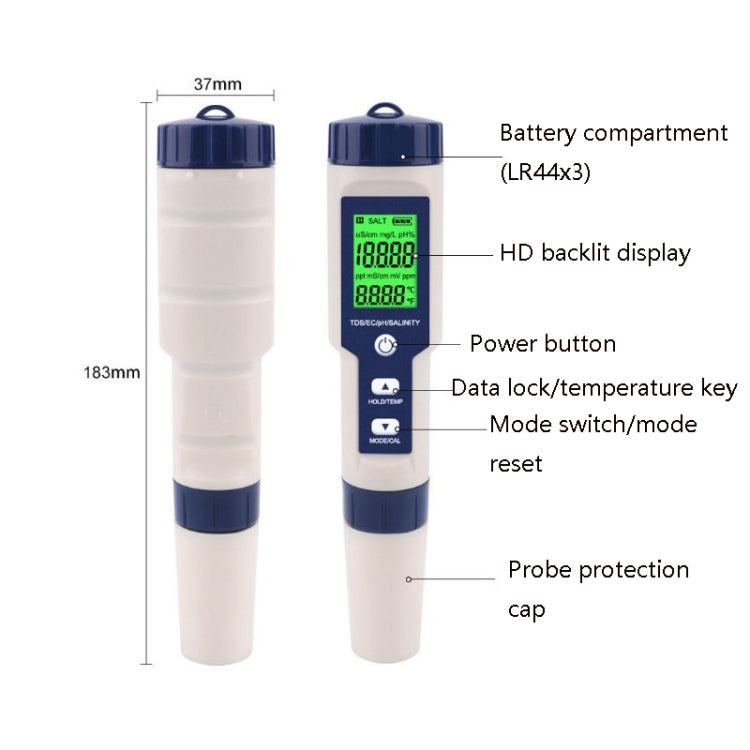 EZ-9909 PH/Salinity/Temperature/TDS/EC 5-in-1 Test Pen Multifunctional Water Quality Detector Eurekaonline