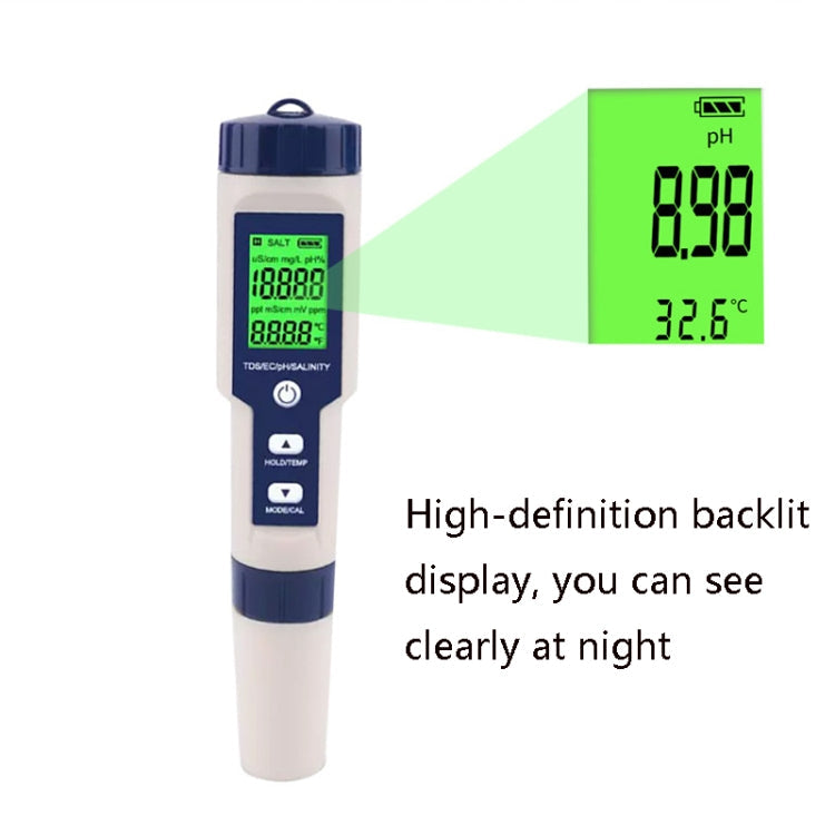 EZ-9909 PH/Salinity/Temperature/TDS/EC 5-in-1 Test Pen Multifunctional Water Quality Detector Eurekaonline