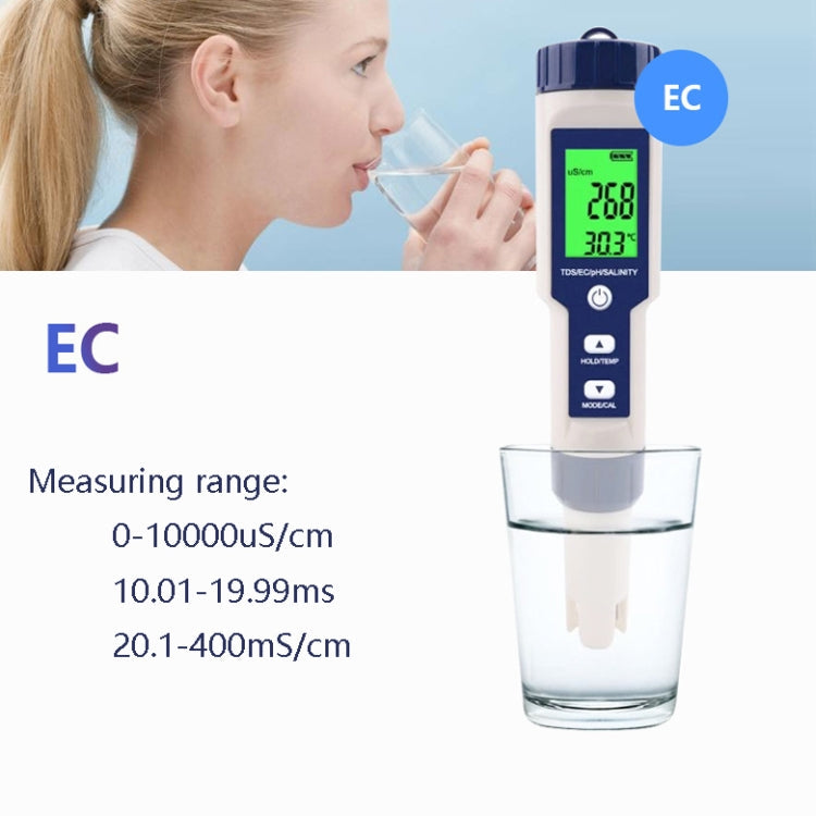 EZ-9909 PH/Salinity/Temperature/TDS/EC 5-in-1 Test Pen Multifunctional Water Quality Detector Eurekaonline