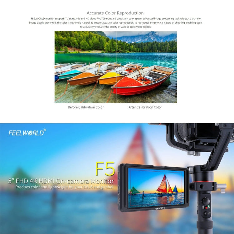 FEELWORLD F6S Full HD 1920x1080 5.0 inch IPS Screen DSLR Camera Field Monitor with Tilt Arm, Support 4K HDTV Input / Output Eurekaonline