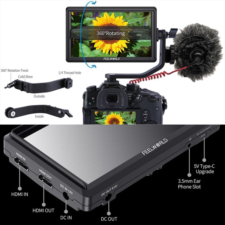 FEELWORLD FW568 V3 6 inch 3D LUT DSLR Camera Field Monitor, IPS Full HD 1920 x 1152,  Support HDMI Input Output Tilt Arm Eurekaonline
