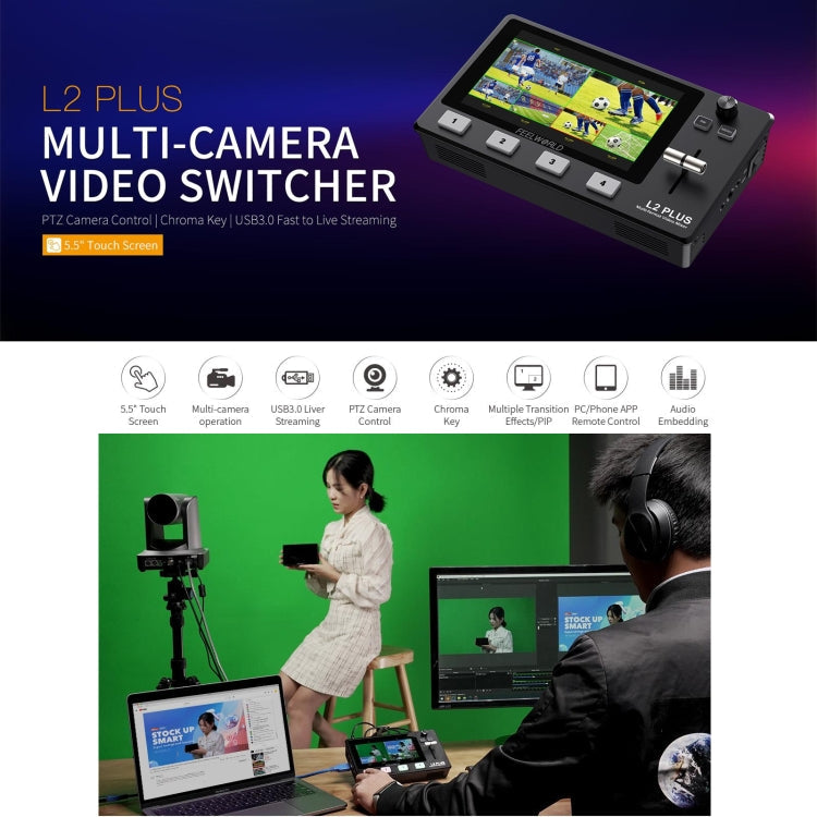 FEELWORLD L2 Plus Multi-camera Video Mixer Switcher with 5.5 inch Screen(EU Plug) Eurekaonline