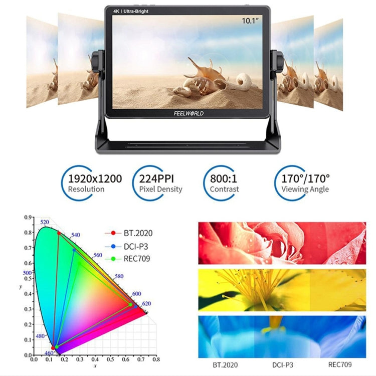 FEELWORLD LUT11S 10.1 inch Ultra High Bright 2000nit Touch Screen DSLR Camera Field Monitor, 3G-SDI 4K HDMI Input Output 1920 x 1200 IPS Panel(US Plug) Eurekaonline