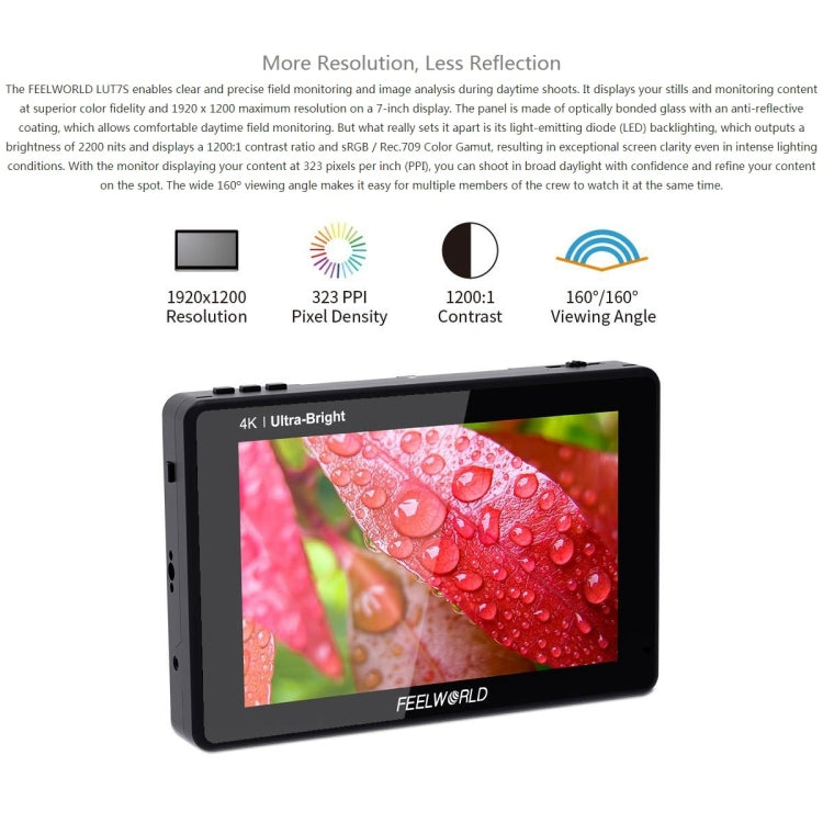 FEELWORLD LUT7S 1920x1200 2200 nits 7 inch IPS Screen HDMI 4K Touch Screen Camera Field Monitor Eurekaonline