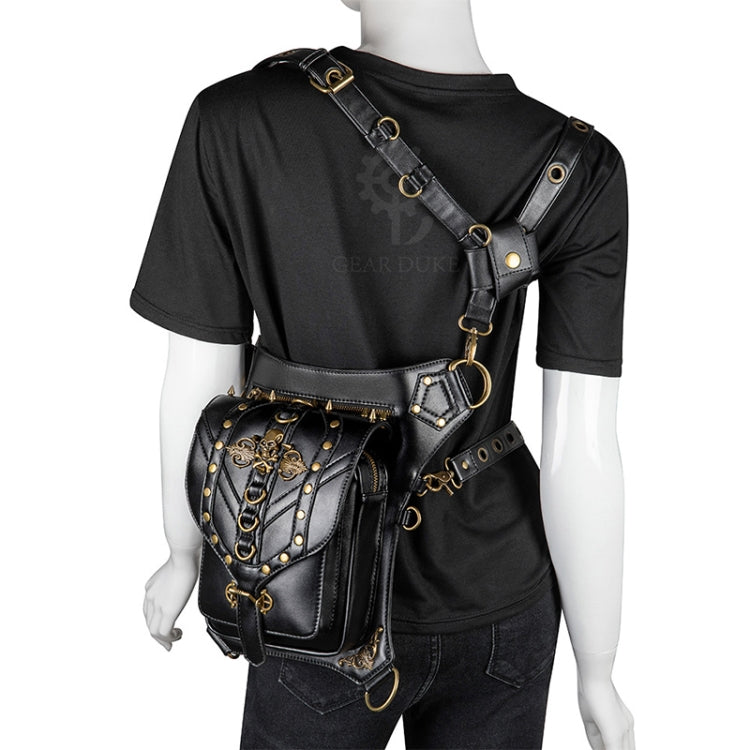 FHG131BK Skull Head Decoration Multi-function PU Leather One-shoulder Crossbody Bag Waist Bag for Ladies Eurekaonline