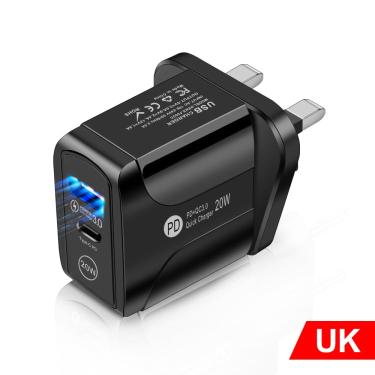 FLOVEME 210BL2007 PD 20W QC3.0 Phone Fast Charger Power Adapter, Plug Type:UK Plug(Black) Eurekaonline