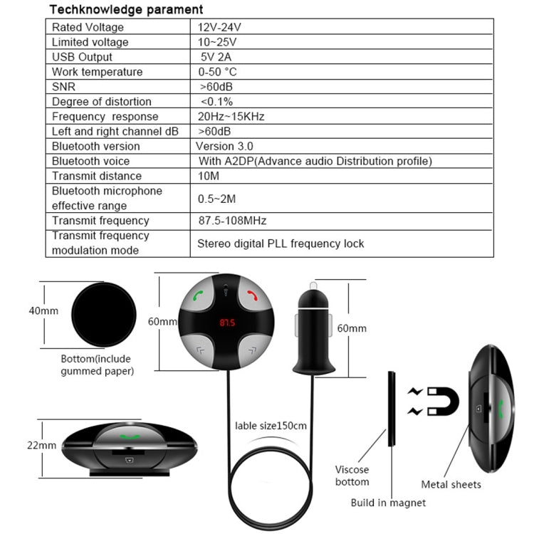 FM29B Bluetooth FM Transmitter Hands-free Car Kit, Car Charger, For iPhone, Galaxy, Sony, Lenovo, HTC, Huawei, and other Smartphones Eurekaonline