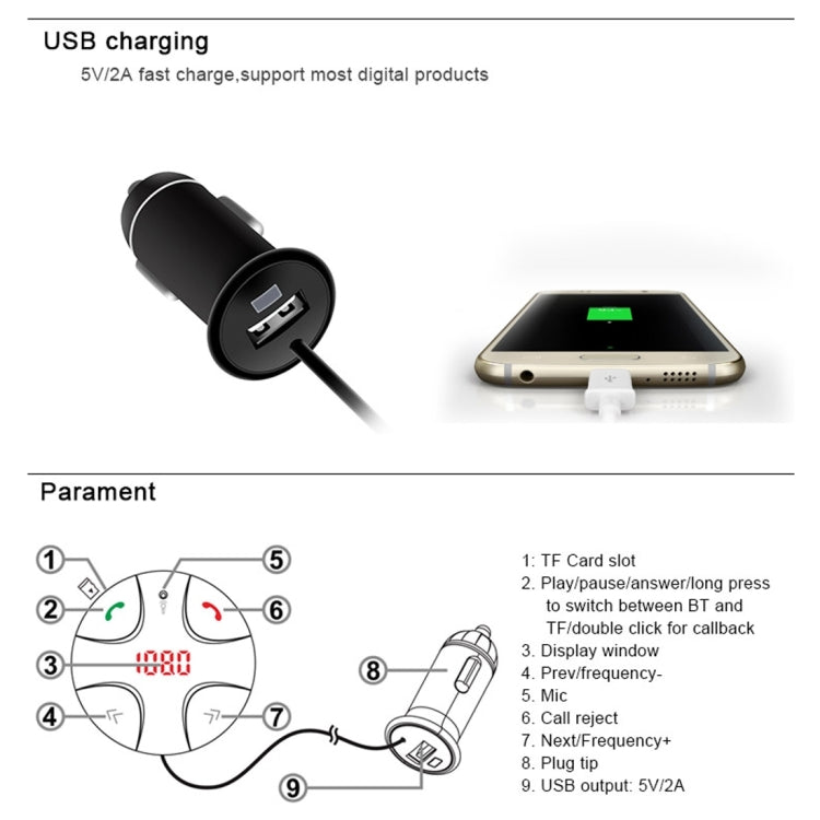 FM29B Bluetooth FM Transmitter Hands-free Car Kit, Car Charger, For iPhone, Galaxy, Sony, Lenovo, HTC, Huawei, and other Smartphones Eurekaonline