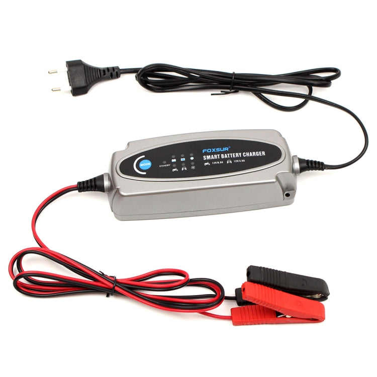 FOXSUR 0.8A / 3.6A 12V 5 Stage Charging Battery Charger for Car Motorcycle,  EU Plug Eurekaonline