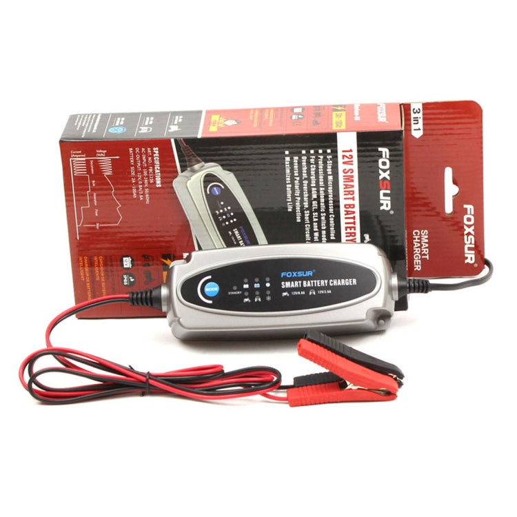 FOXSUR 0.8A / 3.6A 12V 5 Stage Charging Battery Charger for Car Motorcycle,  UK Plug Eurekaonline