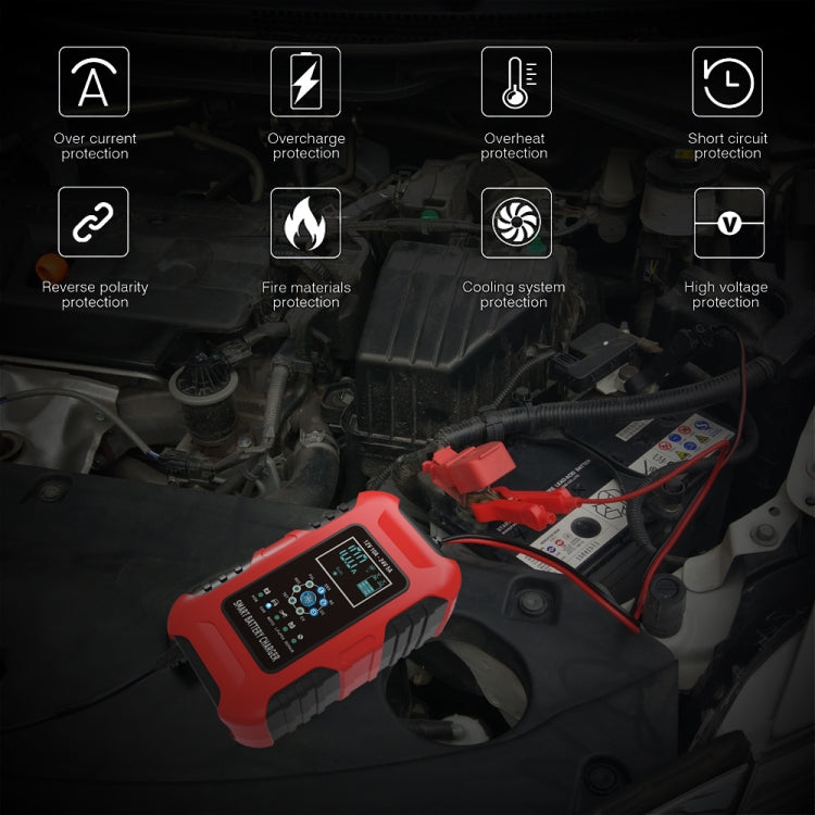 FOXSUR 10A 12V 7-segment Motorcycle / Car Smart Battery Charger, Plug Type:UK Plug(Red) Eurekaonline