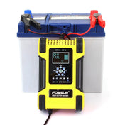 FOXSUR 12A / 12V / 24V Car / Motorcycle 7-stage Lead-acid Battery AGM Charger, Plug Type:EU Plug(Yellow) Eurekaonline