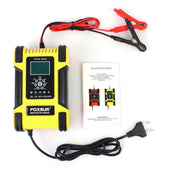 FOXSUR 12A / 12V / 24V Car / Motorcycle 7-stage Lead-acid Battery AGM Charger, Plug Type:EU Plug(Yellow) Eurekaonline