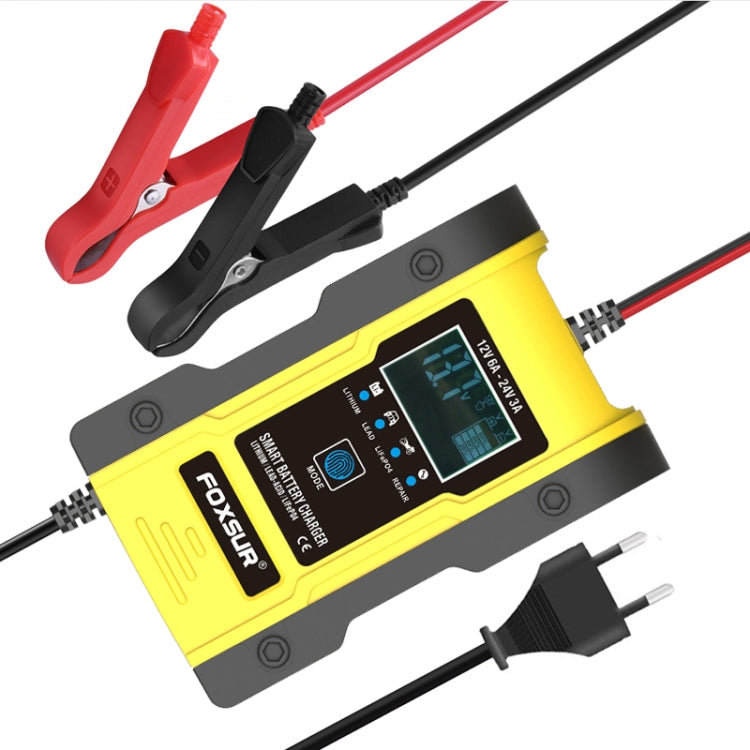 FOXSUR 12V-24V Car Motorcycle Repair Battery Charger AGM Charger Color:Yellow(EU Plug) Eurekaonline