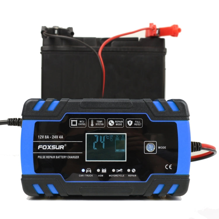 FOXSUR 12V-24V Car Motorcycle Truck Repair Battery Charger AGM Charger, EU Plug (Blue) Eurekaonline