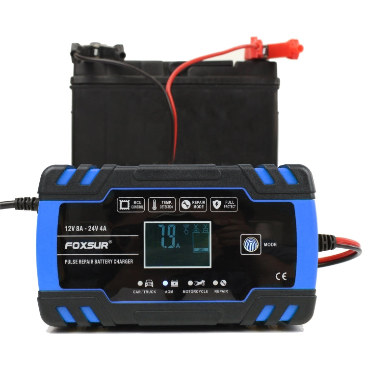 FOXSUR 12V-24V Car Motorcycle Truck Repair Battery Charger AGM Charger, EU Plug (Blue) Eurekaonline