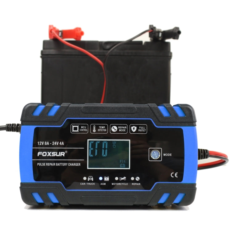 FOXSUR 12V-24V Car Motorcycle Truck Repair Battery Charger AGM Charger, EU Plug (Blue) Eurekaonline