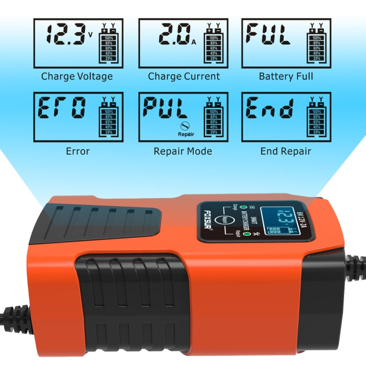 FOXSUR 2A / 6V / 12V Car / Motorcycle 3-stage Full Smart Battery Charger, Plug Type:EU Plug(Red) Eurekaonline