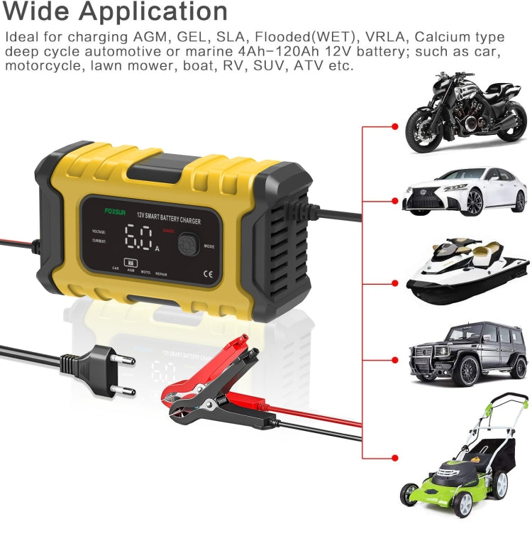 FOXSUR 6A 12V Motorcycle / Car Smart Battery Charger, Plug Type:AU Plug(Yellow) Eurekaonline