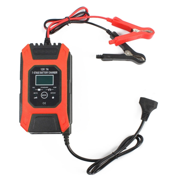  Motorcycle Repair Charger 12V 7A 7-stage + Multi-battery Mode Lead-acid Battery Charger, Plug Type:EU Plug(Red) Eurekaonline