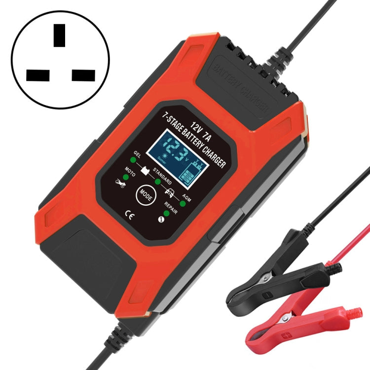  Motorcycle Repair Charger 12V 7A 7-stage + Multi-battery Mode Lead-acid Battery Charger, Plug Type:UK Plug(Red) Eurekaonline