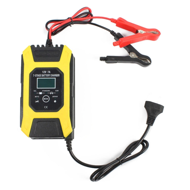 Motorcycle Repair Charger 12V 7A 7-stage + Multi-battery Mode Lead-acid Battery Charger, Plug Type:US Plug(Yellow) Eurekaonline