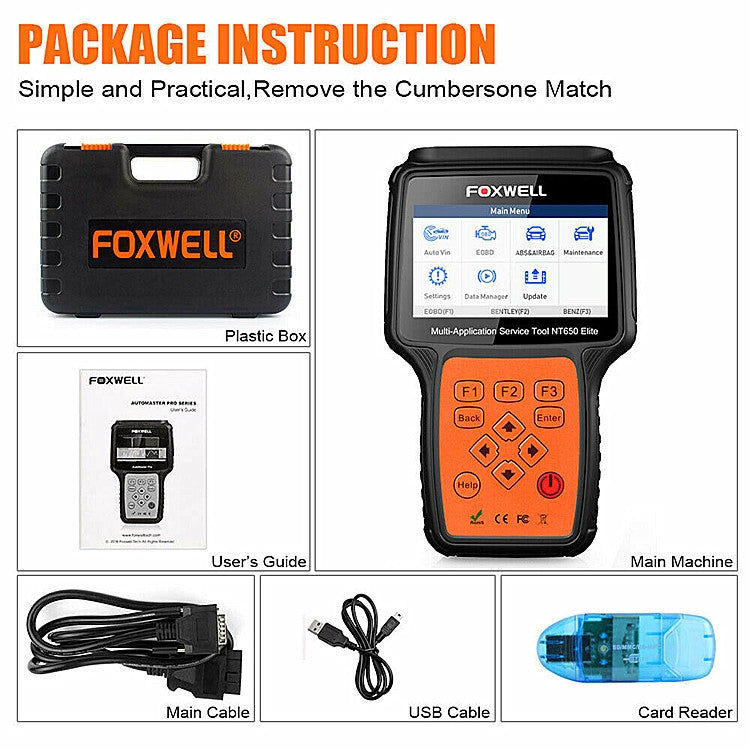 FOXWELL NT650 Elite OBD2 ABS SRS Airbag SAS Scanner Car Diagnostic Tool Auto Scanner(Black) Eurekaonline