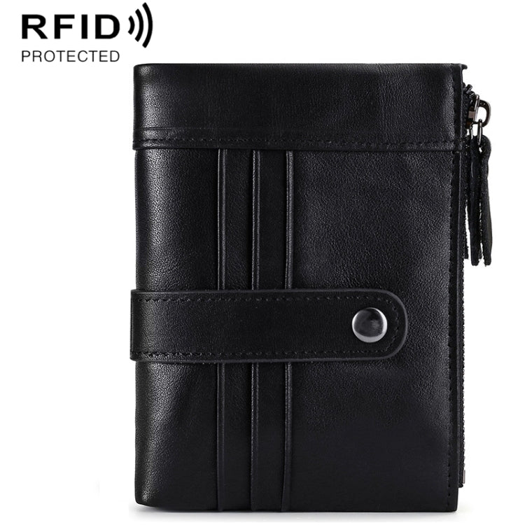 FX-199 Leather Retro Men Double Zipper Short Wallet Anti-RFID Casual Wallet Coin Purse(Black) Eurekaonline