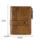 FX-199 Leather Retro Men Double Zipper Short Wallet Anti-RFID Casual Wallet Coin Purse(Brown) Eurekaonline