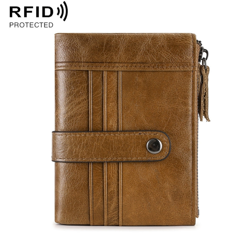 FX-199 Leather Retro Men Double Zipper Short Wallet Anti-RFID Casual Wallet Coin Purse(Brown) Eurekaonline