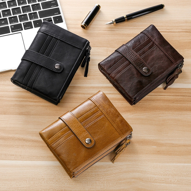 FX-199 Leather Retro Men Double Zipper Short Wallet Anti-RFID Casual Wallet Coin Purse(Coffee) Eurekaonline